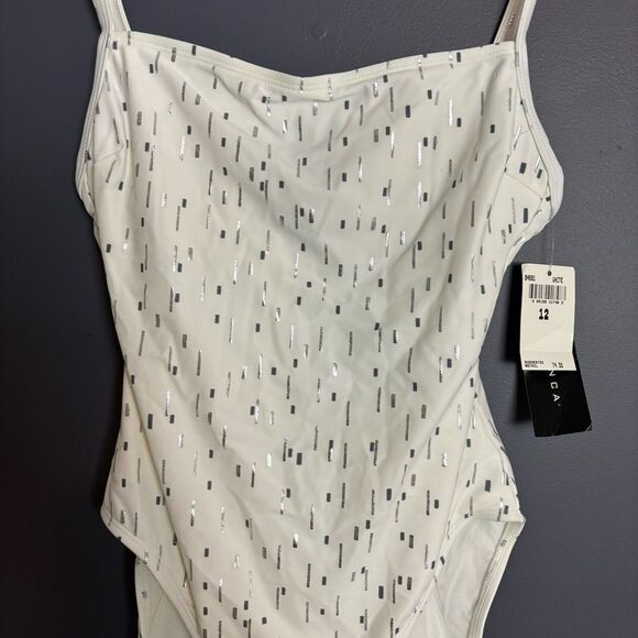 NEW La Blanca White & Silver Confetti Print One Piece Swimsuit Size 12 NWT - Picture 3 of 10